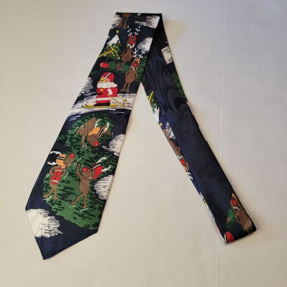 Steven Harris Handmade Christmas Tie Santa Ski Deer Football Navy Blue - Picture 3 of 4